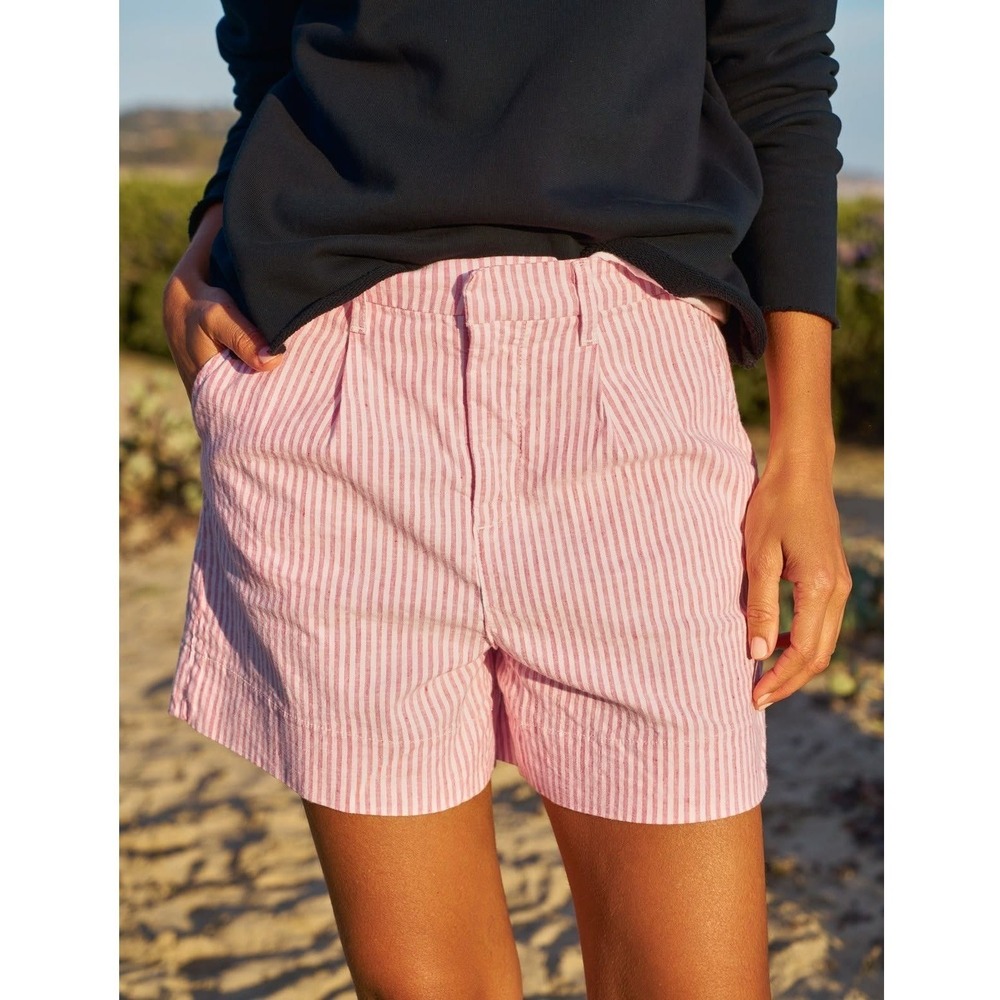 Frank & Eileen Waterford Shorts 10 Italian Performance Linen Pleated Red Stripe